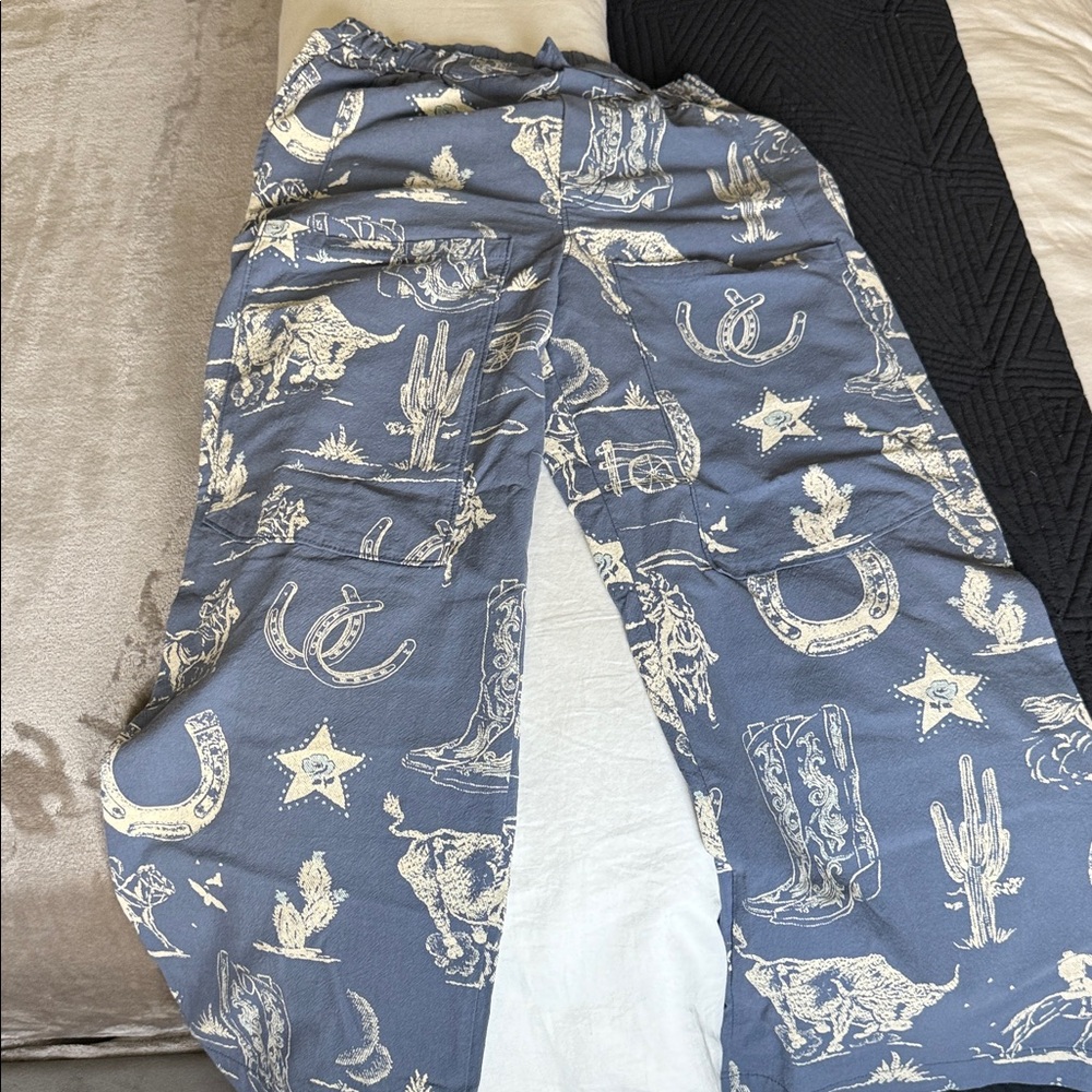 Free People Blue Western Print Cropped Pants